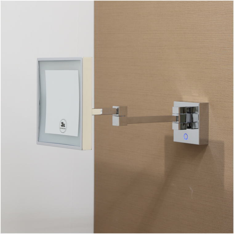 LED非点灯,拡大鏡,スタイリッシュ,角型,耐久構造,プロ仕様,ホテル設備,壁面固定,真鍮製,高級仕上げ