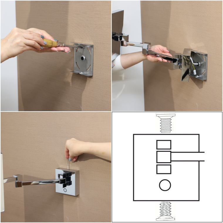 取付手順,施工ガイド,壁面固定,金具装着,実写図解,ホテル現場,施工事例,安全取付,配線接続,取り付け方法