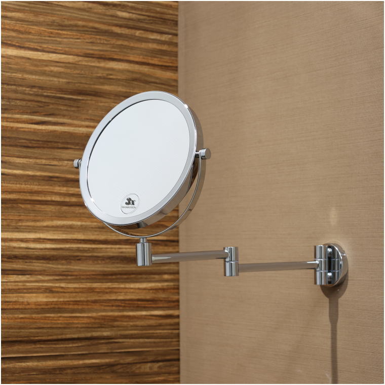 ダブルアーム式 壁掛け拡大鏡 3倍鏡 化粧鏡 メイクアップミラー クローム仕上げ ホテルスタイル