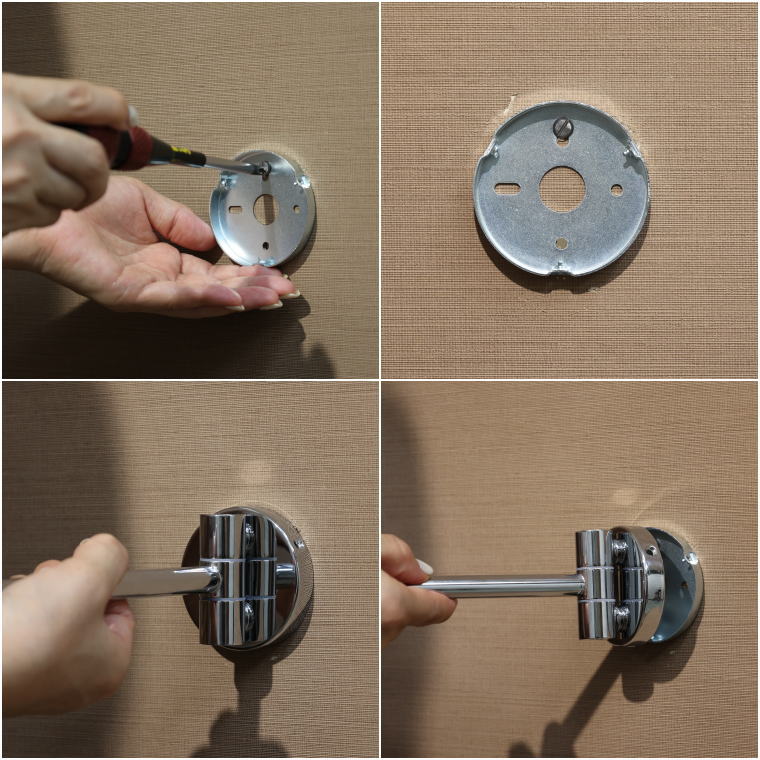 壁面取付 手順 写真付き 取付方法 壁掛け拡大鏡 3倍ミラー 施工手順 ダブルアームミラー