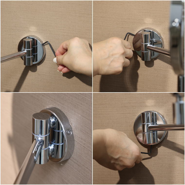 ダブルアーム式 壁付け拡大鏡 取付方法 六角レンチ固定 工具使用手順 化粧鏡 3倍ミラー