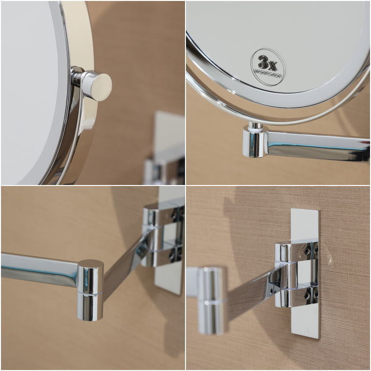 arm joint, hinge detail, wall bracket, chrome body, metal finish