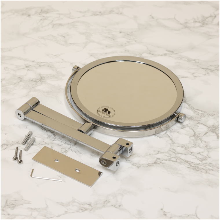 ホテル・旅館向け 壁付け3倍拡大鏡 ダブルアーム 真鍮クローム仕上げ