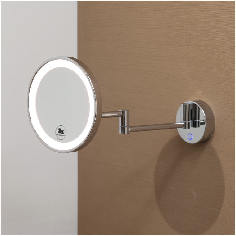 業務用化粧鏡, LED調色機能, 壁面固定, 真鍮クローム仕上げ