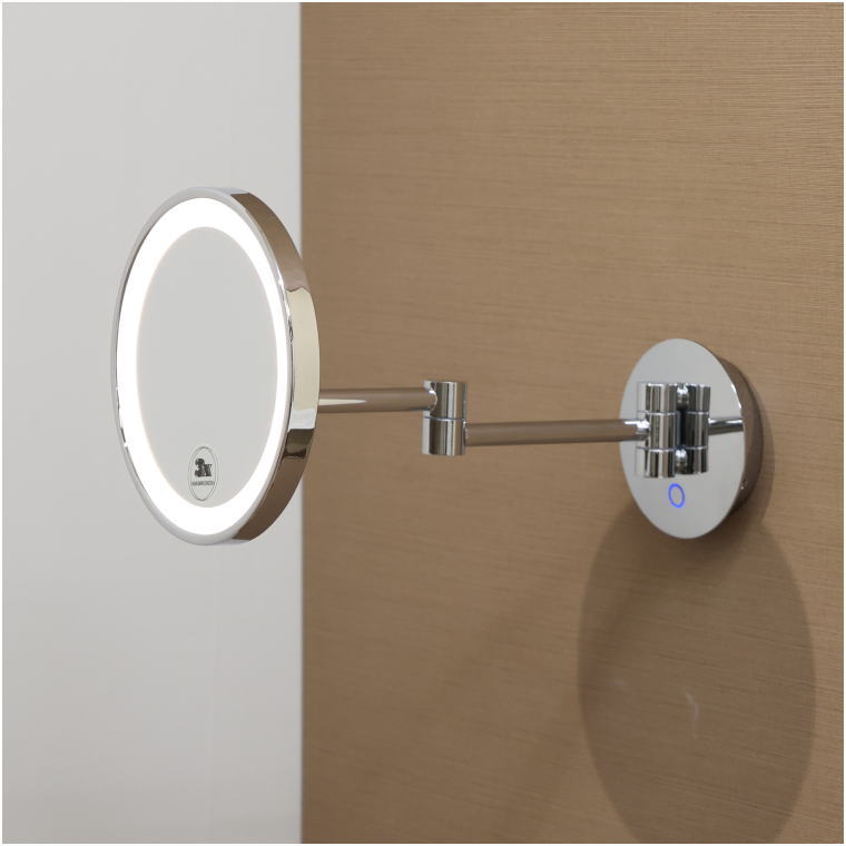 ホテル・サロン向け LED調色付き 壁付け3倍拡大鏡 高品質真鍮製 プロ