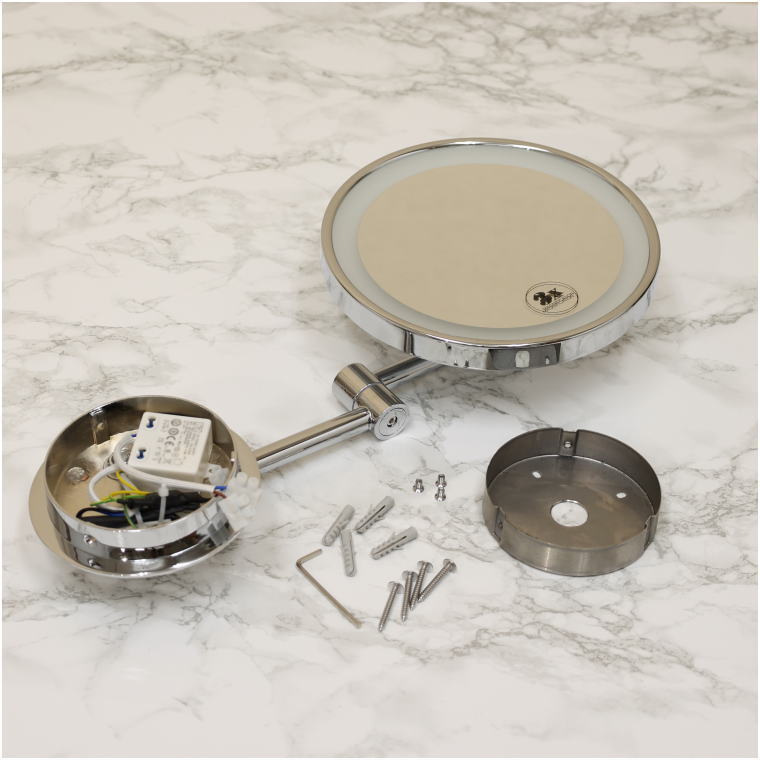 ホテル・サロン向け LED調色付き 壁付け3倍拡大鏡 高品質真鍮製 プロ