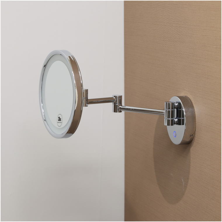 3倍率拡大鏡,LED非点灯,シンプルデザイン,耐久構造,ホテル設備,業務ミラー,壁取付型,真鍮素材,清潔感,施工用