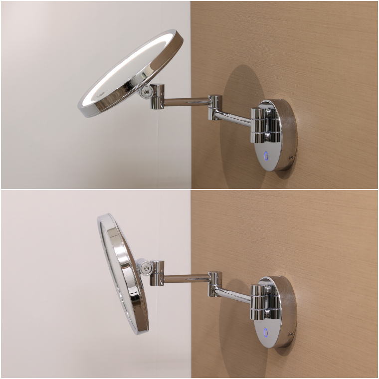 角度調整ミラー,LED付,壁面仕様,プロ仕様,3倍率,アーム可動,ホテル用,美容サロン向け,クロムミラー,実用型