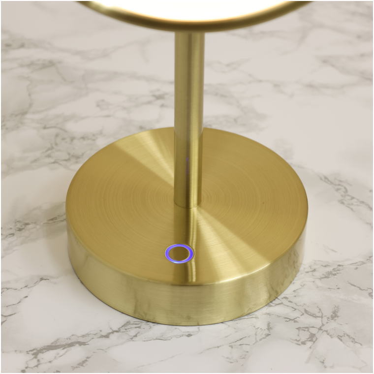 真鍮ヘアライン仕上げスタンドミラー ベース一体型タッチスイッチ操作部