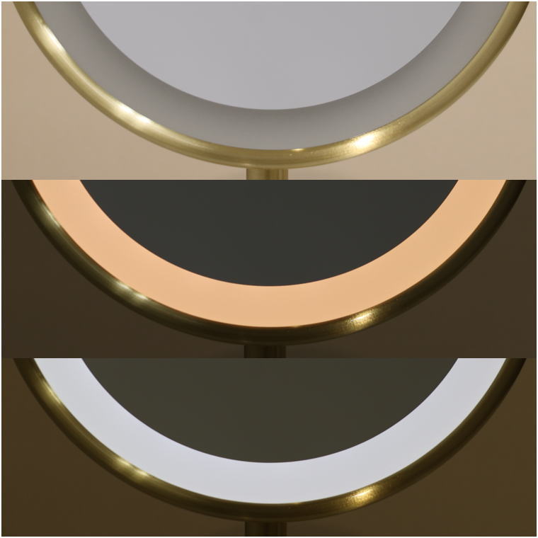 真鍮ヘアライン仕上げ LED付き拡大スタンドミラー 横置き時の本体構造