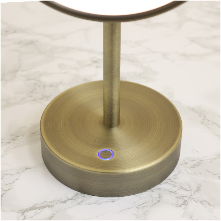 アンティークブラス色 真鍮ヘアライン仕上げスタンドミラー ベース部タッチスイッチ操作部