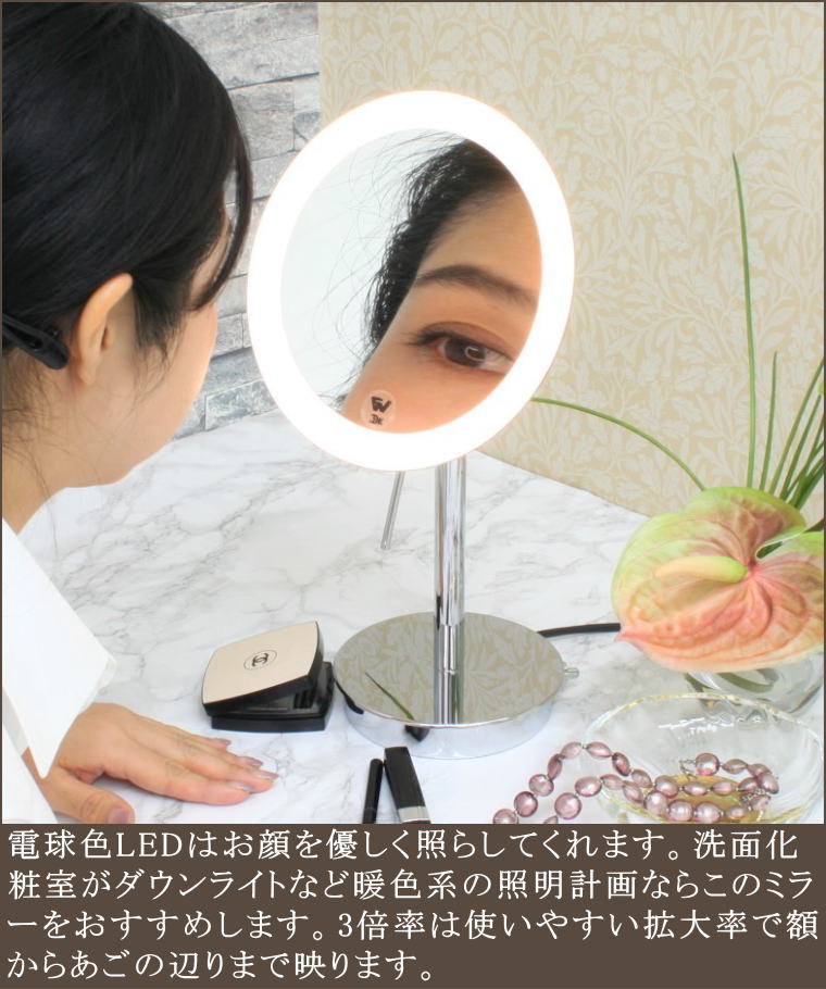 LEDクールライトミラー3倍率拡張鏡ミラー直径160 ミリwi656cr3x